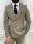 Erkek Kruvaze Takım Elbise Italyan Kesim Slim Fit Ceket Pantolon-Sütlü Kahve 2