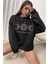 Ay Baskılı Siyah Oversize Sweatshırt 1