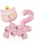 Taçlı Pembe Kedi 2 Yaş Folyo Balon Set 1