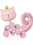 Taçlı Pembe Kedi 9 Yaş Folyo Balon Set 1