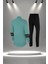 Büyük Beden Kadın Su Yeşili Supra Penye Kumaş Fermuarlı Koşu Seti (4XL-10XL) 4