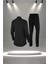 Büyük Beden Kadın Siyah Supra Penye Kumaş Antrenman ve Koşu Eşofman Seti (4XL-10XL) 4