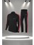 Büyük Beden Kadın Siyah Supra Penye Kumaş Koşu ve Egzersiz Eşofman Seti (4XL-10XL) 1