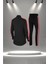 Büyük Beden Kadın Siyah Supra Penye Kumaş Koşu ve Egzersiz Eşofman Seti (4XL-10XL) 4