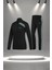 Büyük Beden Kadın Siyah Supra Penye Kumaş Mevsimlik Fermuarlı Koşu Takımı (4XL-10XL) 1