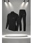 Büyük Beden Kadın Siyah Supra Penye Kumaş Günlük Sporcu Yürüyüş Eşofman Takımı Seti (4XL-10XL) 1