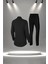 Büyük Beden Kadın Siyah Supra Penye Kumaş Günlük Sporcu Yürüyüş Eşofman Takımı Seti (4XL-10XL) 4