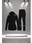 Büyük Beden Kadın Siyah Supra Penye Kumaş Fermuarlı Şık Koşu ve Yürüyüş Takımı (4XL-10XL) 1