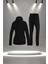 Büyük Beden Kadın Siyah Supra Penye Kumaş Fermuarlı Şık Koşu ve Yürüyüş Takımı (4XL-10XL) 4