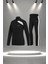 Büyük Beden Kadın Siyah Supra Penye Kumaş Rahat Fermuarlı Koşu Takımı (4XL-10XL) 1