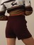 Kadın Bordo Doğal Yün Dokulu Regular Fit Şort 4
