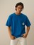 Erkek Mavi Pamuk Dokulu Oversize Tişört 2