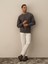 Erkek Koyu Gri Dokulu Pamuk Dokulu Regular Fit Sweatshirt 1