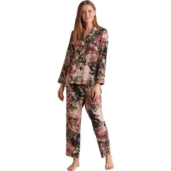 Penye Mood Kadın Lux Mood Uzun Kollu Çiçek Desenli Pijama Takımı 9521