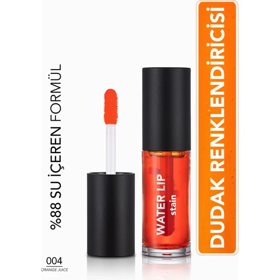 Water Lip Stain Yoğun Renk Veren Uzun Süre Kalıcı Mat Dudak Tint'i (004 Orange Juice) 8682536042192
