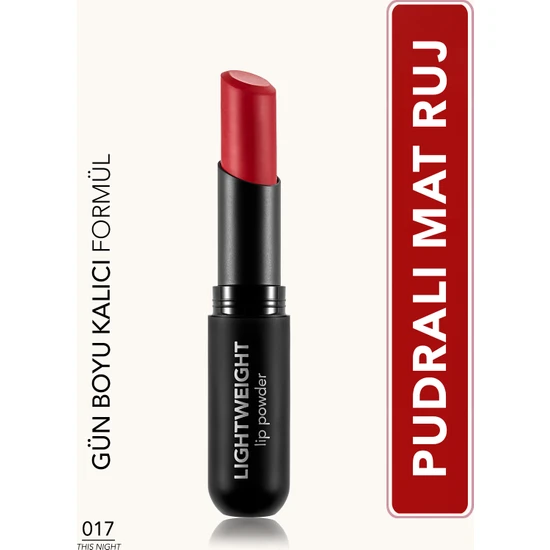 Lightweight Lip Powder Ultra Hafif Nemlendirici Stick Mat Ruj (017 This Night) 8682536063746