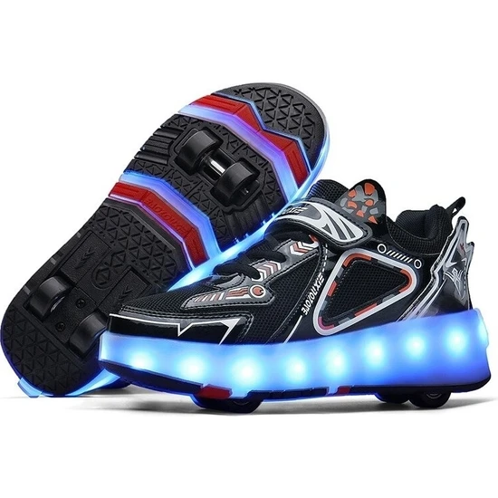Yates Sıtong 8 Tekerlekli USB Şarjlı LED Işıklı Paten Ayakkabı (Yurt Dışından)