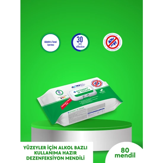 Acto Actosept® Af Tücher 80 Pcs 2 Adet | Yüzeyler Için Alkol Bazlı Kullanıma Hazır Dezenfeksiyon Mendili