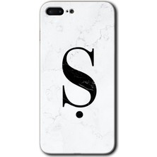 Gramaphone Apple iPhone 7 Plus Kılıf Hd Desen Baskılı Arka Kapak + Kırılmaz Cam - Beyaz Mermer Desenli Ş Harfi