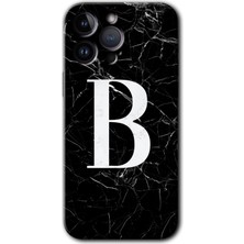 Gramaphone Apple iPhone 14 Pro Max Kılıf Hd Desen Baskılı Arka Kapak + Kırılmaz Cam - Siyah Mermer Desenli B Harfi