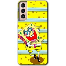 Gramaphone Galaxy S21 Kılıf Hd Desen Baskılı Arka Kapak + Kırılmaz Cam - Aşık Sünger Bob