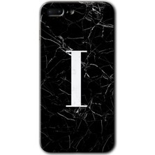 Gramaphone Apple iPhone 7 Plus Kılıf Hd Desen Baskılı Arka Kapak + Kırılmaz Cam - Siyah Mermer Desenli I Harfi