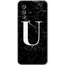Gramaphone Vivo V23 5g Kılıf Hd Desen Baskılı Arka Kapak + Kırılmaz Cam - Siyah Mermer Desenli U Harfi