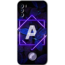 Gramaphone Reeder S19 Max Pro S Kılıf Hd Desen Baskılı Arka Kapak - Dark Neon Yaprak A Harfi