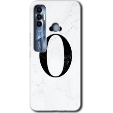 Gramaphone Tecno Spark 7 Pro Kılıf Hd Desen Baskılı Arka Kapak - Beyaz Mermer Desenli Ö Harfi
