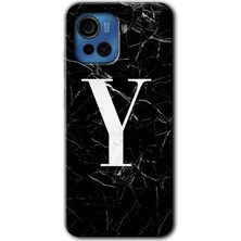 Gramaphone Casper Via F30 Plus Kılıf Hd Desen Baskılı Arka Kapak + Kırılmaz Cam - Siyah Mermer Desenli Y Harfi