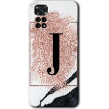 Gramaphone Redmi Note 11S 5g Global Kılıf Hd Desen Baskılı Arka Kapak + Kırılmaz Cam - Pembe Mermer Desenli J Harfi