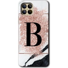 Gramaphone Omix X600 Kılıf Hd Desen Baskılı Arka Kapak + Kırılmaz Cam - Pembe Mermer Desenli B Harfi