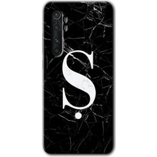 Gramaphone Xiaomi Mi Note 10 Lite Kılıf Hd Desen Baskılı Arka Kapak + Kırılmaz Cam - Siyah Mermer Desenli Ş Harfi