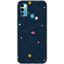 Gramaphone Tecno Spark 7t Kılıf Hd Desen Baskılı Arka Kapak + Kırılmaz Cam - Çizim Gezegen