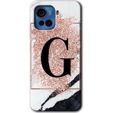 Gramaphone Casper Via F30 Plus Kılıf Hd Desen Baskılı Arka Kapak + Kırılmaz Cam - Pembe Mermer Desenli G Harfi