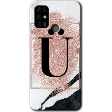 Gramaphone Casper Via F20 Kılıf Hd Desen Baskılı Arka Kapak - Pembe Mermer Desenli Ü Harfi