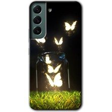 Gramaphone Galaxy S22 Kılıf Hd Desen Baskılı Arka Kapak + Kırılmaz Cam - Işıklı Kelebekler
