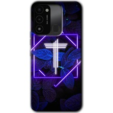 Gramaphone Tecno Spark 8c Kılıf Hd Desen Baskılı Arka Kapak - Dark Neon Yaprak T Harfi