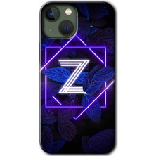 Gramaphone Apple iPhone 13 Kılıf Hd Desen Baskılı Arka Kapak + Kırılmaz Cam - Dark Neon Yaprak Z Harfi