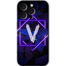 Gramaphone Apple iPhone 15 Pro Uyumlu Kılıf Hd Desen Baskılı Arka Kapak - Dark Neon Yaprak V Harfi