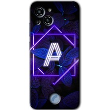 Gramaphone Reeder S23 Pro Max Kılıf Hd Desen Baskılı Arka Kapak + Kırılmaz Cam - Dark Neon Yaprak A Harfi