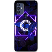 Gramaphone Tcl 30 Se Kılıf Hd Desen Baskılı Arka Kapak + Kırılmaz Cam - Dark Neon Yaprak O Harfi