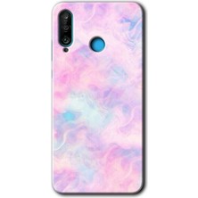 Gramaphone Huawei P30 Lite Kılıf Hd Desen Baskılı Arka Kapak + Kırılmaz Cam - Pembe-Duman