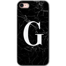 Gramaphone Apple iPhone 7 Kılıf Hd Desen Baskılı Arka Kapak + Kırılmaz Cam - Siyah Mermer Desenli G Harfi