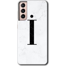 Gramaphone Galaxy S21 Kılıf Hd Desen Baskılı Arka Kapak + Kırılmaz Cam - Beyaz Mermer Desenli I Harfi