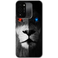 Gramaphone Tecno Spark 8c Kılıf Hd Desen Baskılı Arka Kapak + Kırılmaz Cam - Fire And Ice Lion