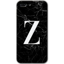 Gramaphone Apple iPhone 7 Plus Kılıf Hd Desen Baskılı Arka Kapak + Kırılmaz Cam - Siyah Mermer Desenli Z Harfi