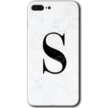 Gramaphone Apple iPhone 7 Plus Kılıf Hd Desen Baskılı Arka Kapak + Kırılmaz Cam - Beyaz Mermer Desenli S Harfi