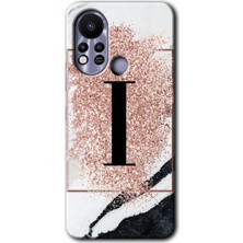 Gramaphone Infinix Hot 11S Kılıf Hd Desen Baskılı Arka Kapak + Kırılmaz Cam - Pembe Mermer Desenli I Harfi