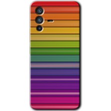 Gramaphone Vivo V23 5g Kılıf Hd Desen Baskılı Arka Kapak + Kırılmaz Cam - Colorful Lines